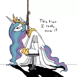 Size: 1000x1000 | Tagged: semi-grimdark, artist:ponykillerx, banned from derpibooru, deleted from derpibooru, derpibooru import, princess celestia, alicorn, pony, attempted suicide, hanging, hanging (by neck), immortality blues, noose, rope, solo, suicide