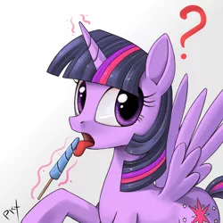 Size: 1000x1000 | Tagged: safe, artist:ponykillerx, banned from derpibooru, deleted from derpibooru, derpibooru import, trixie, twilight sparkle, twilight sparkle (alicorn), alicorn, pony, female, food, horn, lesbian, licking, looking at you, popsicle, shipping, tongue out, twixie, wings
