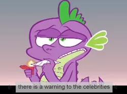 Size: 848x627 | Tagged: safe, banned from derpibooru, deleted from derpibooru, derpibooru import, edit, edited screencap, screencap, spike, .mov, swag.mov, caption, meme, youtube caption
