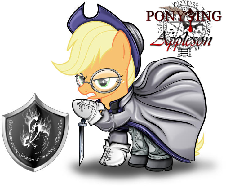 Size: 10000x8225 | Tagged: safe, artist:dimidiummorsumbra, banned from derpibooru, deleted from derpibooru, derpibooru import, applejack, absurd resolution, father alexander anderson, glasses, hellsing