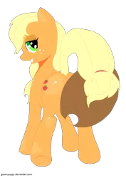 Size: 2149x3035 | Tagged: suggestive, banned from derpibooru, deleted from derpibooru, derpibooru import, applejack, bedroom eyes, butt, covering, hat, hat censor, plot, prehensile tail, solo, tail hold