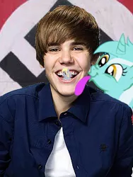 Size: 300x400 | Tagged: safe, banned from derpibooru, deleted from derpibooru, derpibooru import, derpy hooves, lyra heartstrings, justin bieber, nazi, why sid why