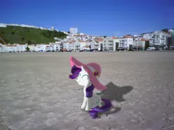 Size: 1280x960 | Tagged: safe, artist:sparkdraws, banned from derpibooru, deleted from derpibooru, derpibooru import, rarity, pony, beach, building, hat, irl, photo, ponies in real life, shadow, vector