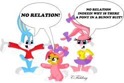 Size: 1000x673 | Tagged: safe, banned from derpibooru, deleted from derpibooru, derpibooru import, babs seed, babs bunny, buster bunny, crossover, speech bubble, tiny toon adventures