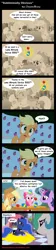 Size: 720x3214 | Tagged: safe, artist:silverslinger, banned from derpibooru, deleted from derpibooru, derpibooru import, applejack, granny smith, pinkie pie, princess celestia, princess luna, twilight sparkle, bits, comic, dream, dream walker luna, funny, pile, sepia