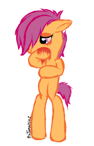 Size: 320x500 | Tagged: grimdark, artist:misophoniac, banned from derpibooru, deleted from derpibooru, derpibooru import, scootaloo, abuse, blood, scootabuse, scootasad, simple background, solo