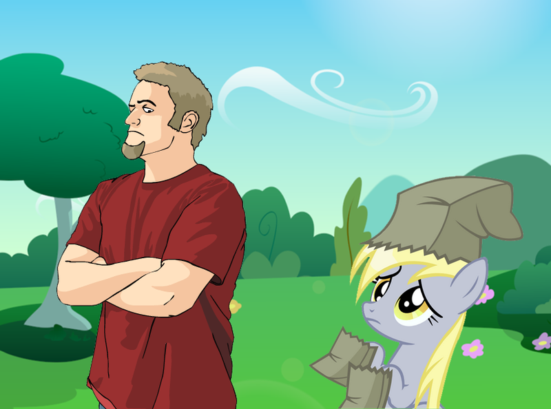 Size: 830x616 | Tagged: safe, banned from derpibooru, deleted from derpibooru, derpibooru import, derpy hooves, ditzy doo, human, paper bag, steve-o