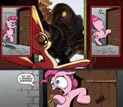 Size: 945x821 | Tagged: safe, banned from derpibooru, deleted from derpibooru, derpibooru import, idw, pinkie pie, bioshock, bioshock infinite, exploitable meme, meme, obligatory pony, songbird, surprise door