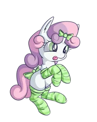 Size: 798x1001 | Tagged: safe, artist:handsockz, banned from derpibooru, deleted from derpibooru, derpibooru import, sweetie belle, pony, bipedal, bow, clothes, socks, solo, striped socks, tail bow