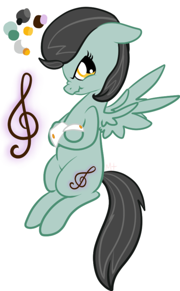 Size: 589x953 | Tagged: safe, banned from derpibooru, deleted from derpibooru, derpibooru import, lightning dust, octavia melody, oc, pegasus, clef, magical lesbian spawn, offspring, scrunchy face, solo