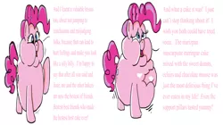 Size: 787x442 | Tagged: safe, artist:applelight limited, banned from derpibooru, deleted from derpibooru, derpibooru import, pinkie pie, mmmystery on the friendship express, aftermath, bloated, eating, fat, obese, piggy pie, pudgy pie, weight gain, wrong aspect ratio