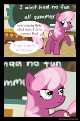 Size: 715x1076 | Tagged: safe, artist:nuazka, banned from derpibooru, deleted from derpibooru, derpibooru import, cheerilee, sweetie belle, burn, chalkboard, classroom, clipboard, comic, desk, forever alone, grammar, meme, owned, ponyville schoolhouse, special somepony