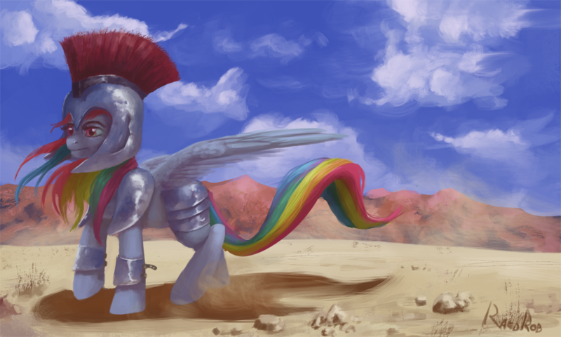 Size: 1000x600 | Tagged: safe, artist:raedrob, banned from derpibooru, deleted from derpibooru, derpibooru import, rainbow dash, armor, solo