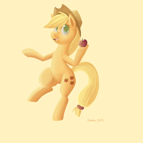 Size: 1280x1280 | Tagged: safe, artist:amnestie, banned from derpibooru, deleted from derpibooru, derpibooru import, applejack, apple, food, obligatory apple, simple background, solo