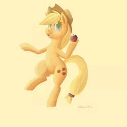 Size: 1280x1280 | Tagged: safe, artist:amnestie, banned from derpibooru, deleted from derpibooru, derpibooru import, applejack, apple, food, obligatory apple, simple background, solo