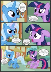 Size: 2480x3508 | Tagged: suggestive, banned from derpibooru, deleted from derpibooru, derpibooru import, trixie, twilight sparkle, alicorn amulet, bdsm, bondage, collar, comic, female, horn, horn ring, humiliation, image, jpeg, leash, lesbian, pet play, pettwi, ring, shipping, slave, slavery, twixie