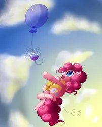 Size: 3351x4177 | Tagged: safe, banned from derpibooru, deleted from derpibooru, derpibooru import, pinkie pie, balloon, cupcake, floating, food, solo