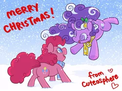 Size: 700x523 | Tagged: safe, banned from derpibooru, deleted from derpibooru, derpibooru import, pinkie pie, screwball, christmas, clothes, cute, flying, hat, holiday, propeller hat, scarf, swirly eyes, winter