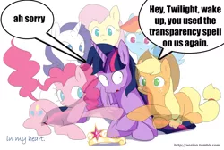 Size: 800x537 | Tagged: safe, artist:sion, banned from derpibooru, deleted from derpibooru, derpibooru import, edit, applejack, fluttershy, pinkie pie, rainbow dash, rarity, twilight sparkle, alicorn, element of magic, good end, happy ending, twilight sparkle (alicorn)