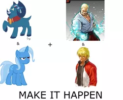 Size: 1000x815 | Tagged: safe, artist:peachiekeenie, banned from derpibooru, deleted from derpibooru, derpibooru import, grogar, trixie, exploitable meme, fatal fury, father and child, father and son, geese howard, make it happen, male, meme, nightmare geese, rock howard, snk