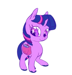 Size: 1280x1331 | Tagged: safe, artist:handsockz, banned from derpibooru, deleted from derpibooru, derpibooru import, twilight sparkle, bag, book, saddle bag, simple background, solo, wingding eyes, younger