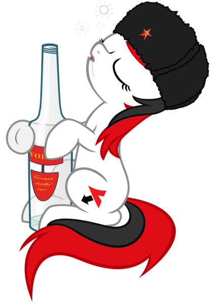 Size: 3384x4863 | Tagged: artist needed, safe, banned from derpibooru, deleted from derpibooru, derpibooru import, oc, alcohol, anti virus, bottle, drool, drunk, fur cap, kaspersky, russia, software pony, solo, vodka