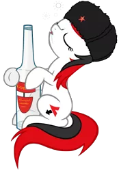 Size: 3384x4863 | Tagged: artist needed, safe, banned from derpibooru, deleted from derpibooru, derpibooru import, oc, alcohol, anti virus, bottle, drool, drunk, fur cap, kaspersky, russia, software pony, solo, vodka