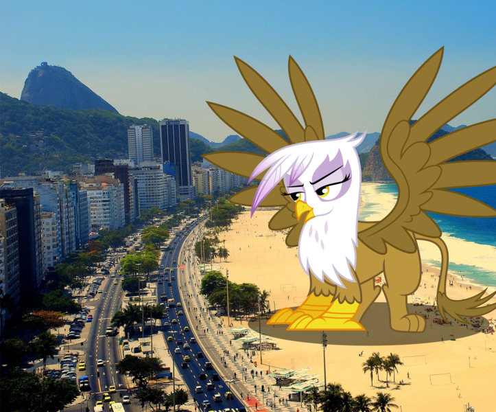 Size: 29048x24092 | Tagged: safe, artist:hawk9mm, artist:somerandomminion, banned from derpibooru, deleted from derpibooru, derpibooru import, gilda, gryphon, pony, beach, brazil, building, car, female, giant pony, giantess, highrise ponies, irl, macro, ocean, people, photo, ponies in real life, rio de janeiro, sand, sky, solo, tree