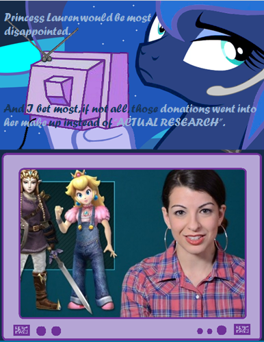 Size: 386x499 | Tagged: safe, banned from derpibooru, deleted from derpibooru, derpibooru import, princess luna, gamer luna, anita sarkeesian, drama, exploitable meme, meme, nintendo, obligatory pony, princess peach, princess zelda, sexism, super mario bros., the legend of zelda, tv meme