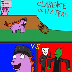 Size: 894x894 | Tagged: safe, artist:pewdie-pinkiepie, banned from derpibooru, deleted from derpibooru, derpibooru import, pinkie pie, oc, oc:anon, human, 4chan, anonymous, butthurt, clarence, cross, guy fawkes mask, hater, /mlp/, ms paint, religion, wat