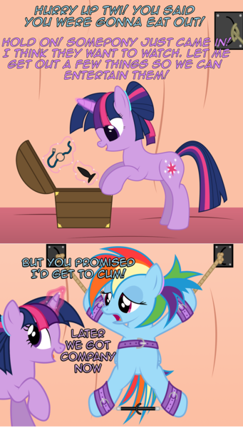 Size: 1280x2250 | Tagged: questionable, artist:joey, artist:nightmaremoons, banned from derpibooru, deleted from derpibooru, derpibooru import, rainbow dash, twilight sparkle, alternate hairstyle, ask, bondage, buttplug, dashsub, female, femsub, image, lesbian, png, sex toy, shipping, submissive, tumblr, twidash, twidom