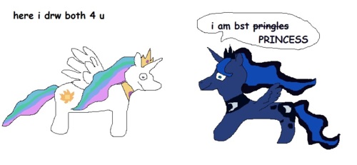 Size: 500x231 | Tagged: safe, artist:dellovan, banned from derpibooru, deleted from derpibooru, derpibooru import, princess celestia, princess luna, chips, comic sans, digital art, food, ms paint, potato chips, pringles, stylistic suck