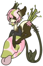 Size: 334x513 | Tagged: safe, artist:ponns, banned from derpibooru, deleted from derpibooru, derpibooru import, oc, unofficial characters only, monster pony, original species, piranha plant pony, plant pony, augmented tail, ear fluff, eyes closed, plant, simple background, sitting, solo, tongue out, transparent background