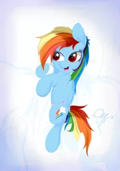 Size: 1024x1463 | Tagged: safe, artist:omi, banned from derpibooru, deleted from derpibooru, derpibooru import, rainbow dash, bed, clothes, cute, panties, sleeping, solo, underwear