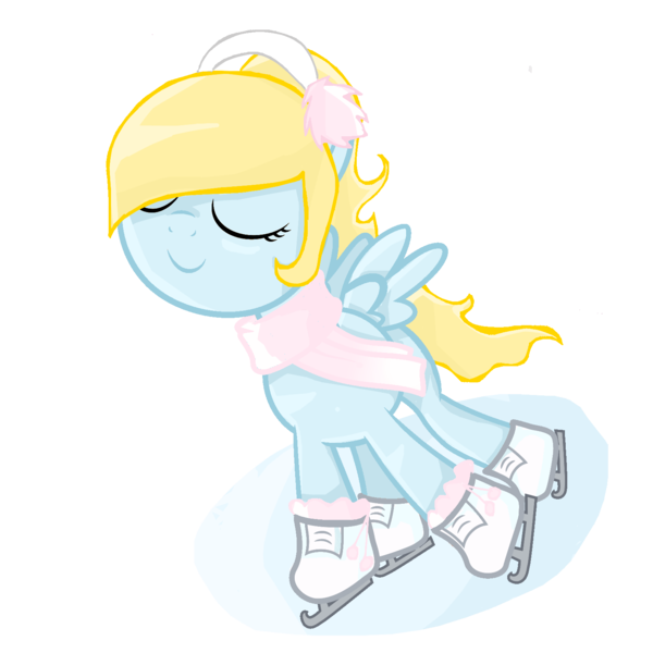 Size: 1600x1600 | Tagged: dead source, safe, artist:cordeliachan, banned from derpibooru, deleted from derpibooru, derpibooru import, oc, oc:aria note, unofficial characters only, pegasus, pony, clothes, earmuffs, eyes closed, ice skates, ice skating, scarf, solo