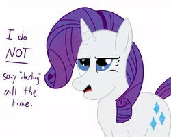 Size: 1280x1024 | Tagged: safe, artist:kaiuchiha15, banned from derpibooru, deleted from derpibooru, derpibooru import, rarity, darling, dialogue, flanderization, one word, solo, unamused