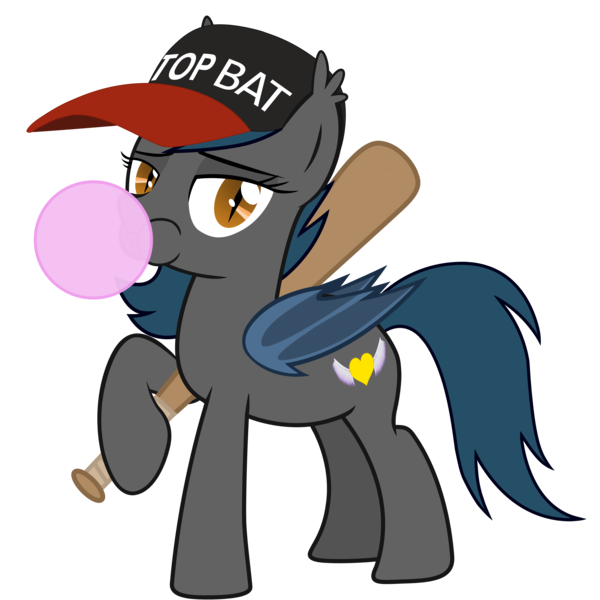 Size: 4998x5000 | Tagged: safe, artist:vito, banned from derpibooru, deleted from derpibooru, derpibooru import, oc, oc:speck, unofficial characters only, bat pony, absurd resolution, baseball bat, bubblegum, female, food, gum, hat, mare, /mlp/, solo, top bat, top gun, vector