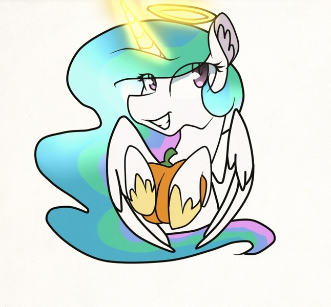 Size: 765x711 | Tagged: safe, artist:ajue, banned from derpibooru, deleted from derpibooru, derpibooru import, princess celestia, halloween, halo, holiday, letters for celestia, nightmare night, pumpkin, solo, tumblr