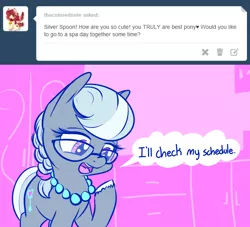 Size: 1100x1000 | Tagged: safe, artist:handsockz, banned from derpibooru, deleted from derpibooru, derpibooru import, silver spoon, ask, glasses, hooves, silver spoon's blogadoodle, solo, tumblr, unshorn fetlocks