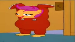 Size: 637x360 | Tagged: safe, banned from derpibooru, deleted from derpibooru, derpibooru import, scootaloo, chickun, exploitable meme, faic, forced meme, meme, the simpsons