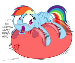 Size: 5000x4222 | Tagged: safe, artist:zutheskunk, banned from derpibooru, deleted from derpibooru, derpibooru import, rainbow dash, absurd resolution, balloon, balloon fetish, balloon popping, balloon sitting, blushing, commission, fetish, floppy ears, fun, open mouth, popping, riding, simple background, solo, transparent background, vector, wide eyes