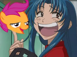 Size: 500x375 | Tagged: safe, banned from derpibooru, deleted from derpibooru, derpibooru import, scootaloo, chickun, exploitable meme, faic, forced meme, full metal panic, kaname chidori, meme