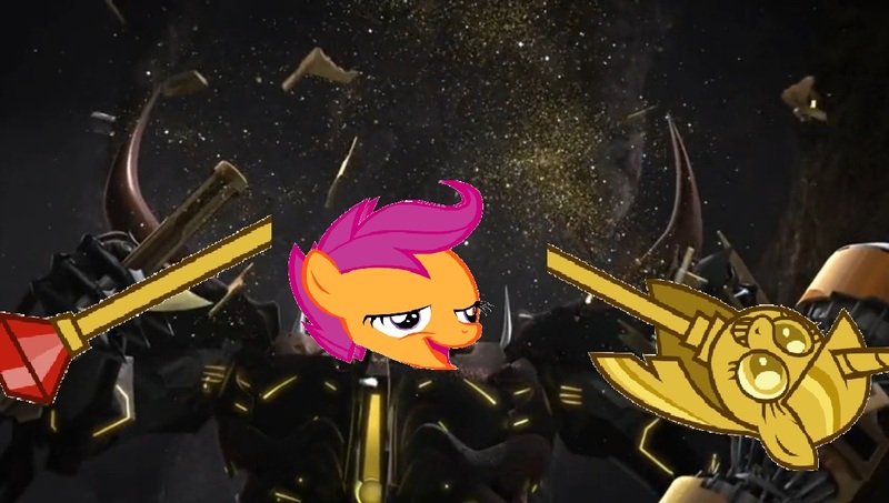 Size: 1267x717 | Tagged: safe, banned from derpibooru, deleted from derpibooru, derpibooru import, edit, beast hunters, chickun, chickun vs twilight scepter, exploitable meme, faic, forced meme, forge of solus prime, meme, predaking, scepter, transformers, transformers prime, twilight scepter