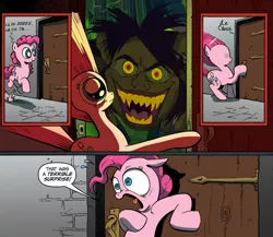 Size: 945x821 | Tagged: safe, banned from derpibooru, deleted from derpibooru, derpibooru import, idw, pinkie pie, exploitable meme, meme, mr hyde, nightmare fuel, obligatory pony, surprise door, the pagemaster