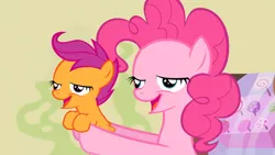 Size: 1280x720 | Tagged: safe, banned from derpibooru, deleted from derpibooru, derpibooru import, pinkie pie, scootaloo, chickun, exploitable meme, faic, forced meme, meme