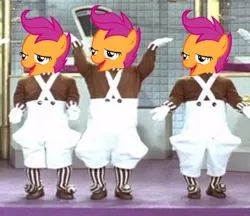 Size: 430x372 | Tagged: safe, banned from derpibooru, deleted from derpibooru, derpibooru import, scootaloo, chickun, exploitable meme, faic, forced meme, meme, oompa loompa, willy wonka