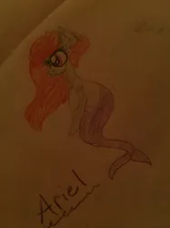 Size: 500x669 | Tagged: safe, artist:kickflankcop, banned from derpibooru, deleted from derpibooru, derpibooru import, ponified, pony, ariel, disney, disney princess, lowres, photo, the little mermaid, traditional art