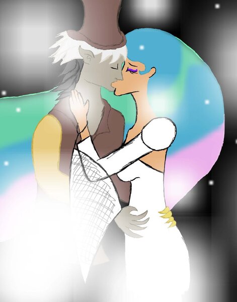 Size: 792x1008 | Tagged: safe, artist:merc267, banned from derpibooru, deleted from derpibooru, derpibooru import, discord, princess celestia, human, fanfic, clothes, colored skin, dislestia, dress, female, humanized, light skin, male, marriage, quote, shipping, straight, wedding, wedding dress