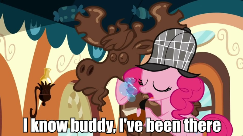 Size: 960x539 | Tagged: safe, banned from derpibooru, deleted from derpibooru, derpibooru import, screencap, pinkie pie, mmmystery on the friendship express, caption, image macro, meme, mousse moose, solo, text