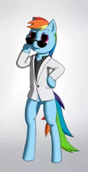 Size: 357x700 | Tagged: safe, artist:roxenmage, banned from derpibooru, deleted from derpibooru, derpibooru import, rainbow dash, pony, bipedal, clothes, solo, suit